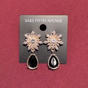 Saks Fifth Avenue Black Teardrop Snowflake Crystal Drop Earrings
